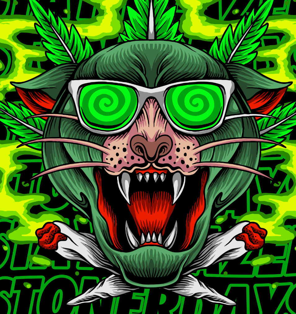 StonerDays Greenz Panther Tank top with vibrant cannabis and panther graphic, men's cotton blend