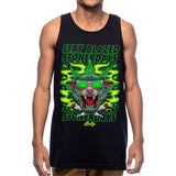 StonerDays Greenz Panther Tank Top for Men, Front View, Black with Vibrant Green Graphic