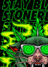 StonerDays Greenz Panther Tee graphic with vibrant green cannabis design, 100% cotton