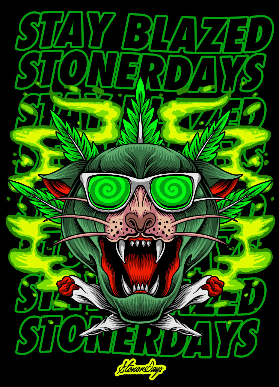 StonerDays Greenz Panther Tee with vibrant graphic design, available in multiple sizes