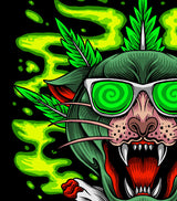 StonerDays Greenz Panther Tee design close-up featuring vibrant green graphics on black