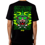 StonerDays Greenz Panther Tee in black with vibrant green graphic, rear view on white background