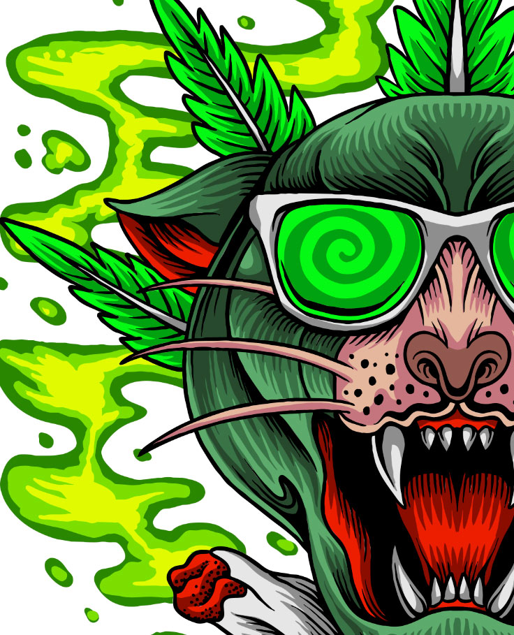 StonerDays Greenz Panther Graphic on White Tee, Close-up View of Artwork