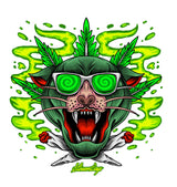 StonerDays Greenz Panther White Tee with vibrant cannabis-inspired graphic, available in multiple sizes