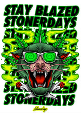 StonerDays Greenz Panther White Tee with bold graphic design, size options available