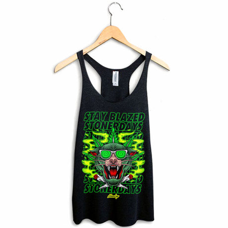 StonerDays Greenz Panther Women's Racerback Tank, Rasta Colors, Soft Cotton Blend