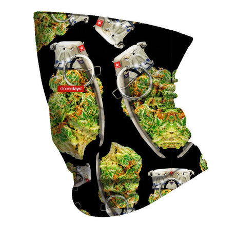 StonerDays Grenade Neck Gaiter featuring cannabis and grenade design, made of polyester
