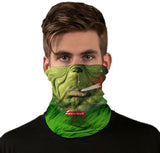 Front view of StonerDays Grinch Greens Gaiter in green, polyester face mask with Grinch design