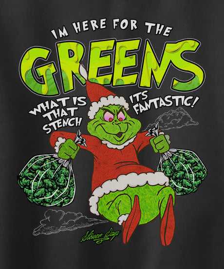 StonerDays Grinch Hoodie with vibrant green print, front view on a grey background