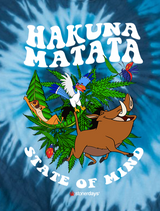 StonerDays Hakuna Matata t-shirt in blue tie-dye with vibrant front graphic design, made of cotton