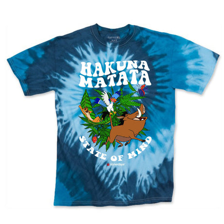 StonerDays Hakuna Matata blue tie-dye t-shirt with vibrant front print, available in S to 3XL