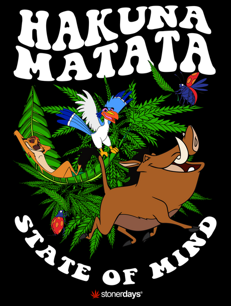 StonerDays Hakuna Matata Crop Top Hoodie with vibrant character graphics, front view on black