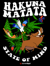 StonerDays Hakuna Matata Hoodie in green with vibrant character graphics, men's cotton blend