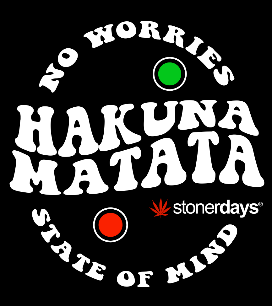 StonerDays Hakuna Matata long sleeve shirt with bold text and cannabis leaf design, men's cotton apparel
