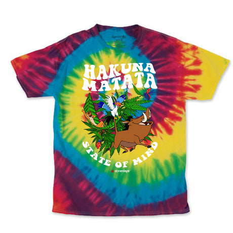 StonerDays Hakuna Matata Tie Dye T-Shirt in vibrant blue and red colors, front view on white background
