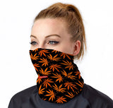 StonerDays Halloweed Neck Gaiter with Cannabis Leaves Design, Front View on Model