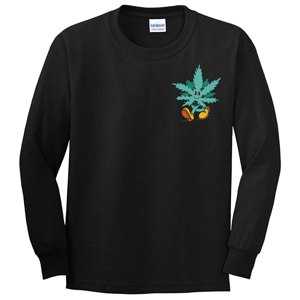 StonerDays Happy 420 Long Sleeve Black Cotton Tee with Graphic Front View
