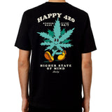 StonerDays Happy 420 Tee rear view featuring bold graphic on black cotton fabric