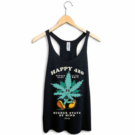 StonerDays Happy 420 Women's Racerback Tank Top in Rasta Colors on Hanger