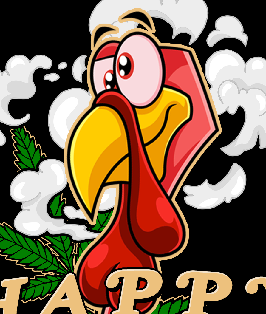 StonerDays Happy Danksgiving Crop Top Hoodie in orange cotton, front view with cartoon turkey design