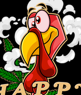 StonerDays Happy Danksgiving Hoodie design close-up with cartoon turkey and cannabis leaves
