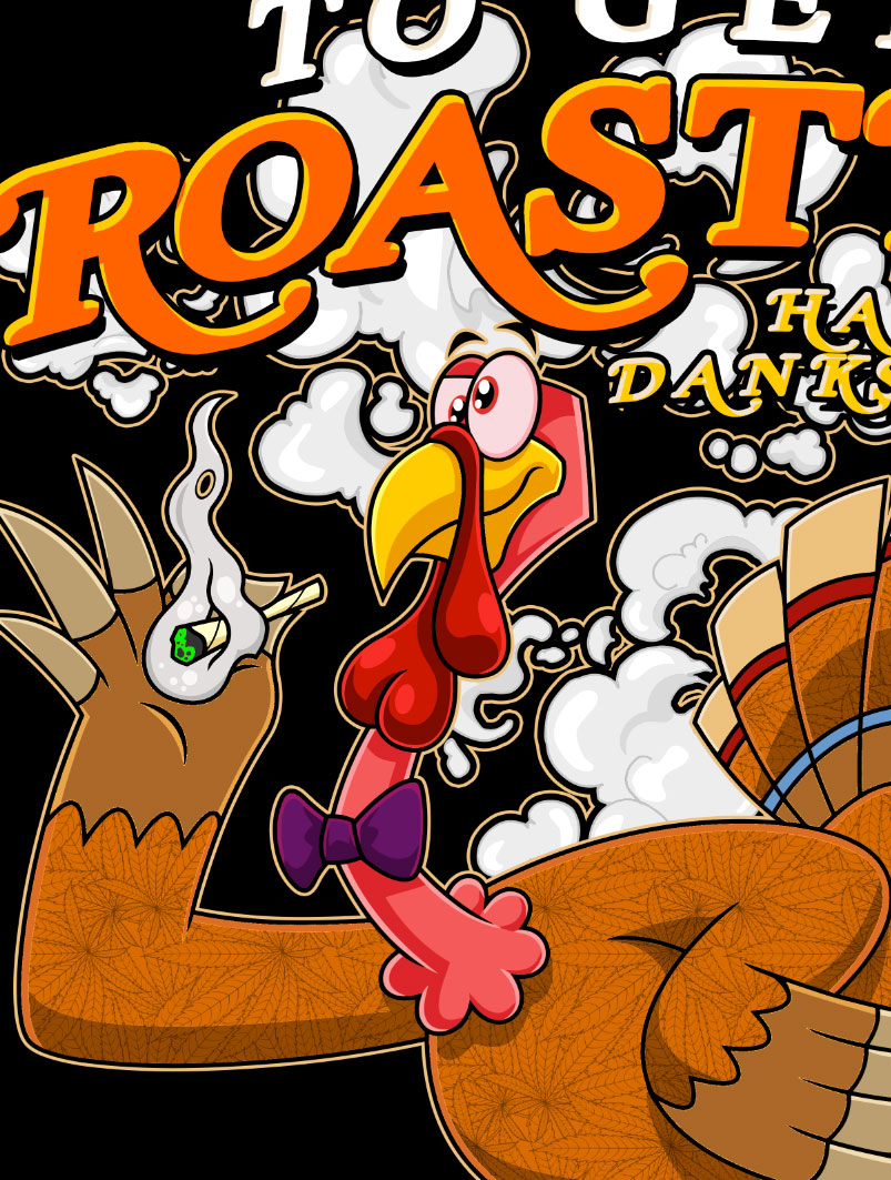 StonerDays Happy Danksgiving Hoodie with cartoon turkey graphic, front view on white background