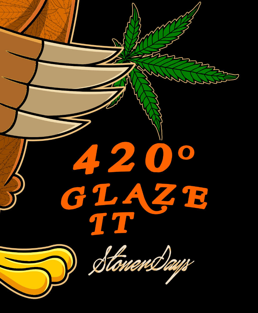 StonerDays Happy Danksgiving Long Sleeve featuring a turkey and cannabis leaf with '420° GLAZE IT' text.