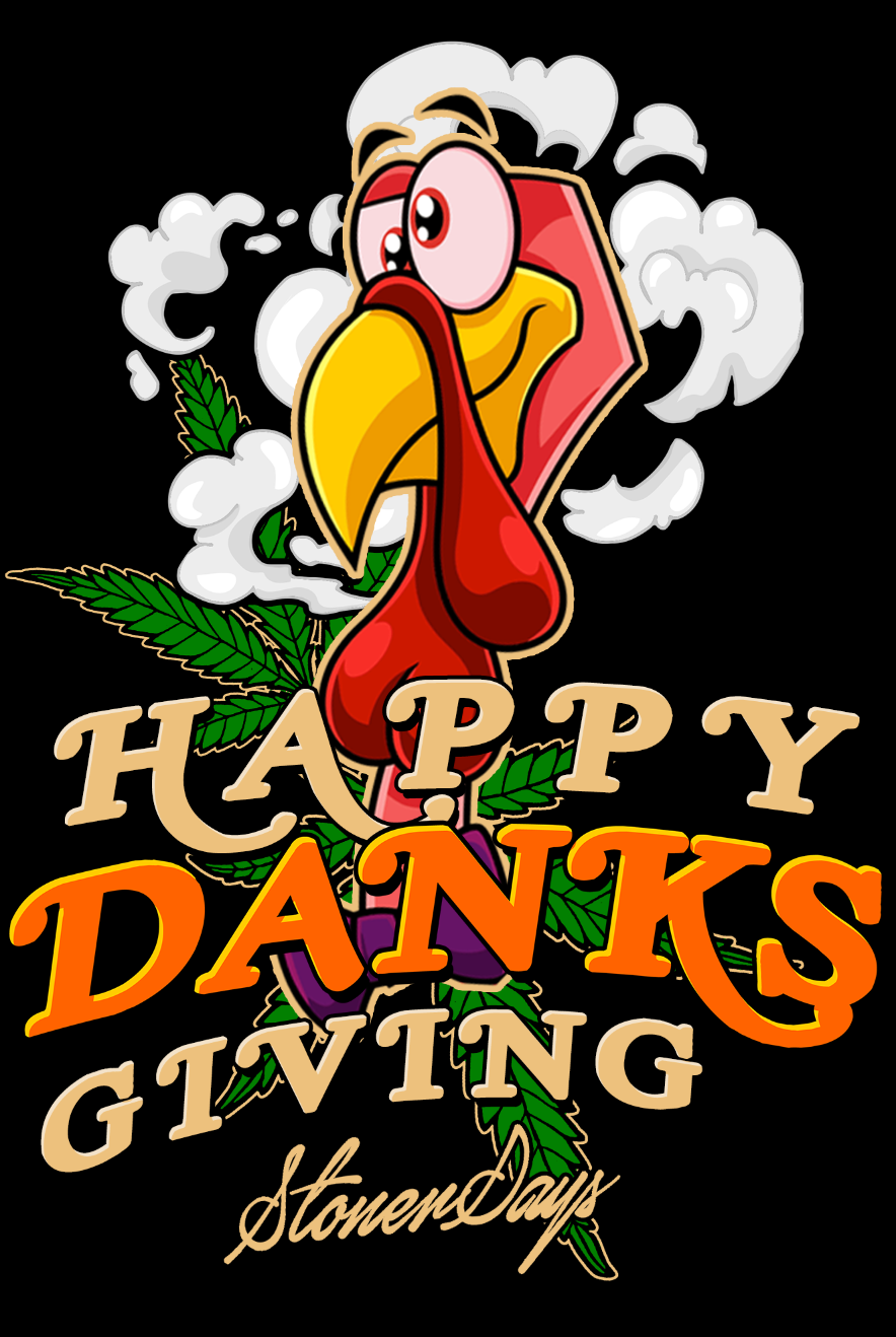 StonerDays Happy Danksgiving Long Sleeve Shirt with Cartoon Turkey and Leaves