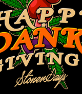 StonerDays Happy Danksgiving T-shirt design close-up with vibrant colors on black