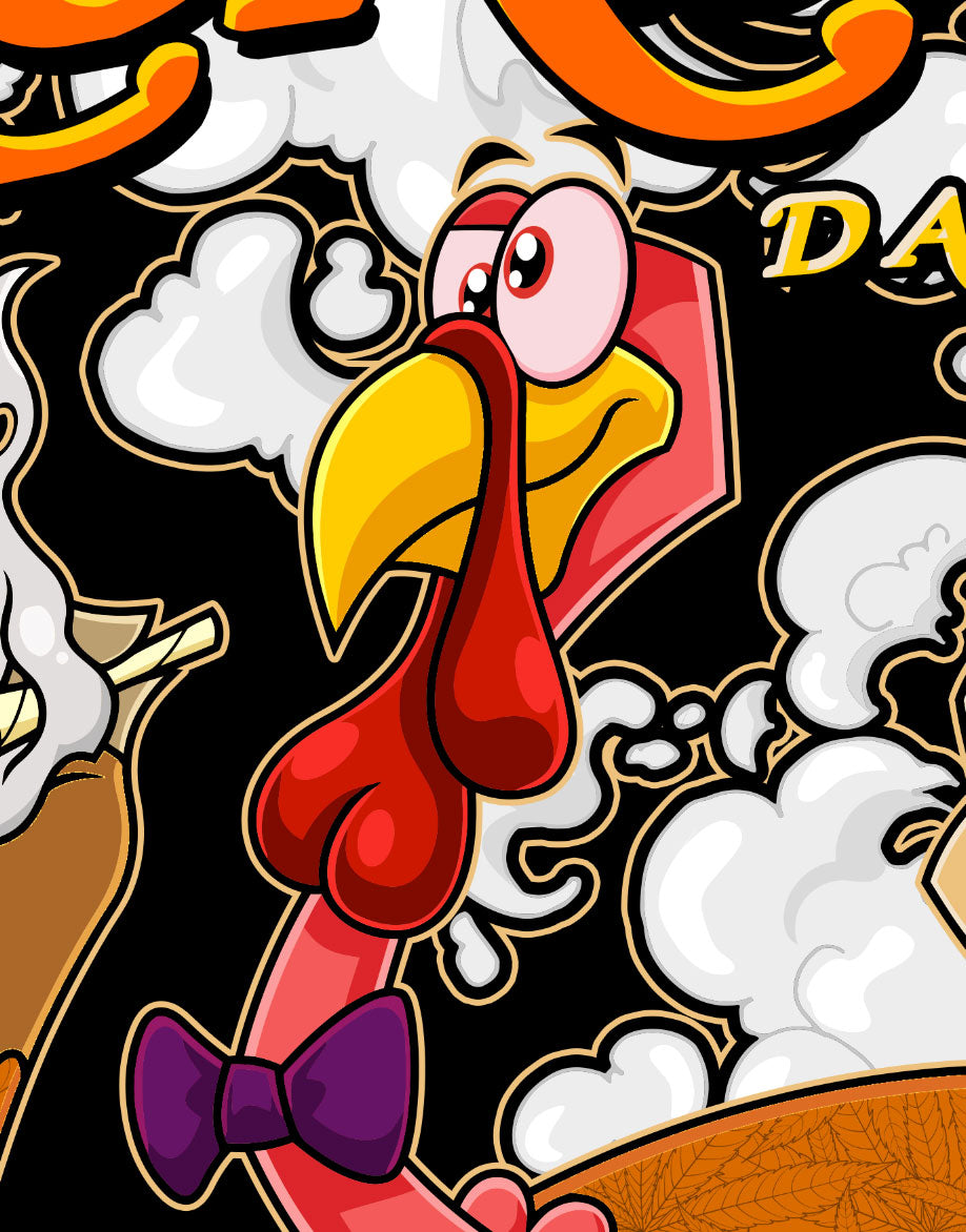 StonerDays Happy Danksgiving T-shirt design featuring a cartoon turkey with a joint