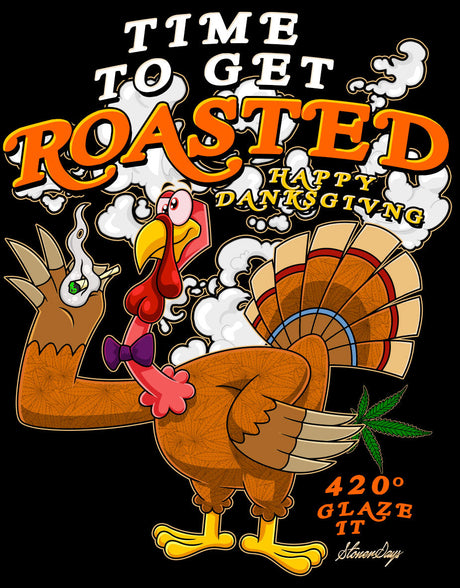 StonerDays Happy Danksgiving Tank featuring cartoon turkey with chillum on black background