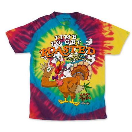 StonerDays Happy Danksgiving Tie Dye Tee with vibrant rainbow colors, front view on white background