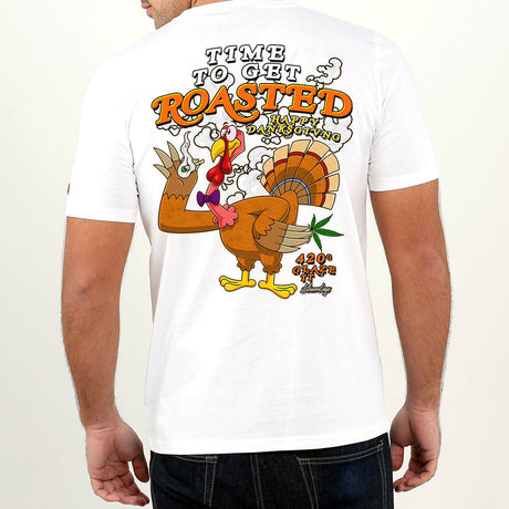 StonerDays Happy Danksgiving T-shirt with festive turkey graphic, Men's white cotton tee, rear view