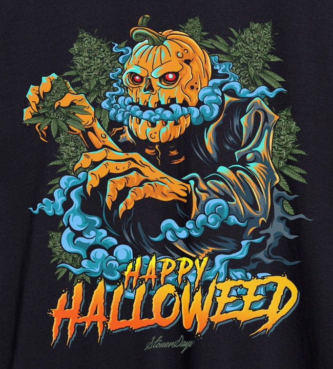 StonerDays Happy Halloweed Tee with Rainbow Tie Dye Design on Black Cotton