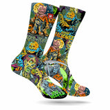 StonerDays Happy Halloweed Socks with vibrant Halloween-themed cannabis graphics, front view on white background