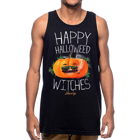 StonerDays Happy Halloweed Witches Men's Tank Top, Cotton, Front View on Model
