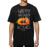 StonerDays Happy Halloweed Witches Tee in black, front view on model, 100% cotton unisex t-shirt