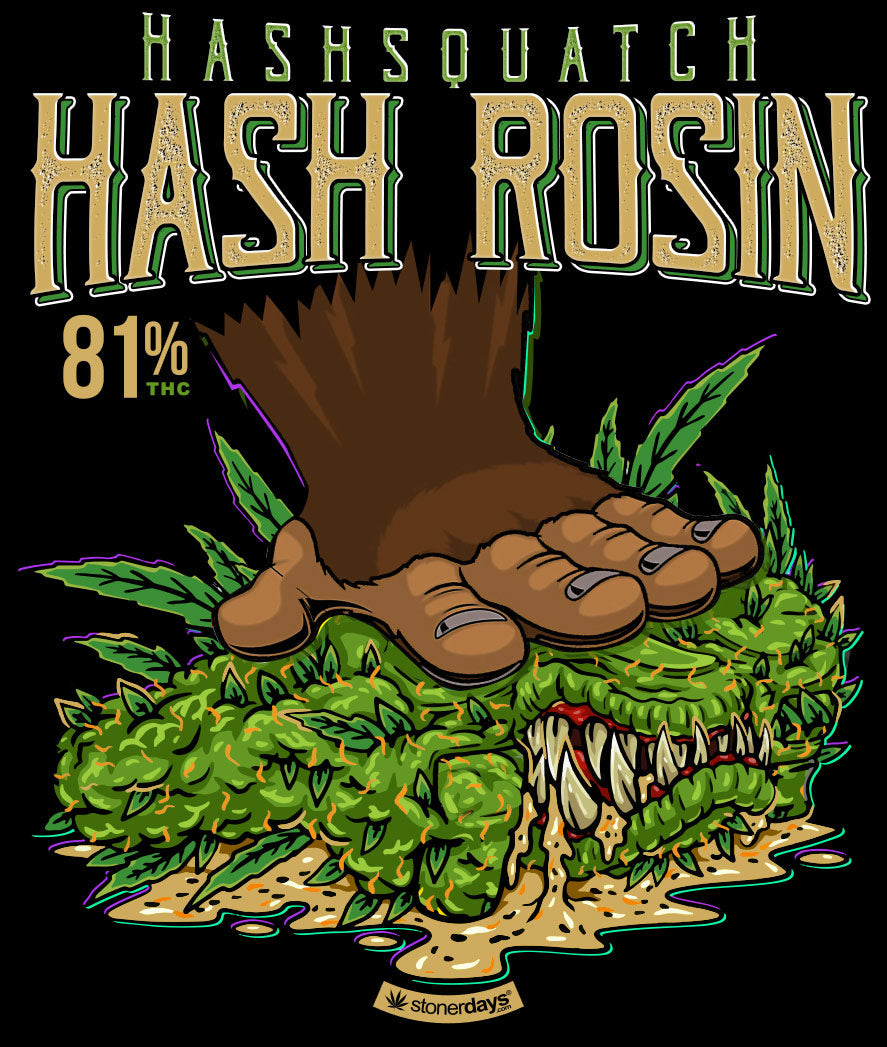 StonerDays Hash Rosin Crop Top Hoodie design featuring cartoon Hashsquatch character