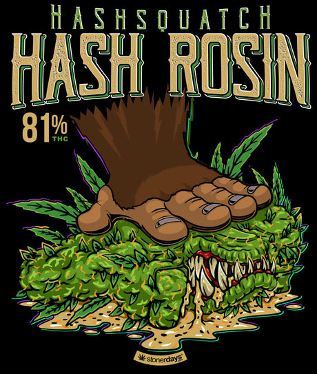 StonerDays Hash Rosin Crop Top Hoodie design featuring cartoon Hashsquatch character