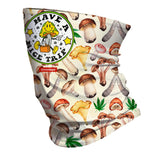 StonerDays Shroomy Gaiter featuring psychedelic mushroom and cannabis leaf design on white background