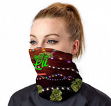 StonerDays Hi I'm Lit Christmas Neck Gaiter with festive design, worn by model, front view