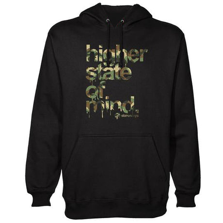 StonerDays Higher State Of Mind Army Hoodie in black, front view on a white background