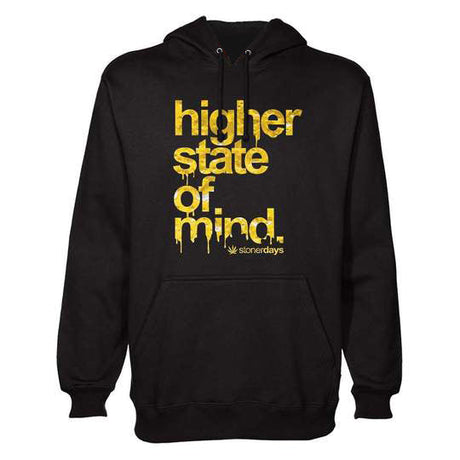 StonerDays Men's Black Cotton Hoodie with 'Higher State Of Mind' Print Front View