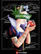 StonerDays Hoodie with 'stay blazed' slogan and graphic of a tattooed Snow White holding an apple.
