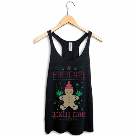 StonerDays Holidaze Baking Team Women's Racerback Tank Top in Black - Front View