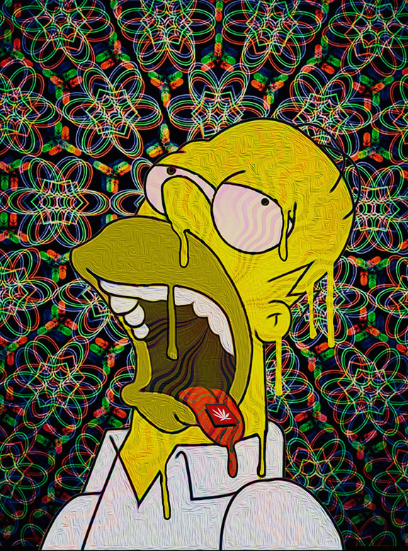 StonerDays Homer Blotter T-Shirt with psychedelic background, men's 2X large