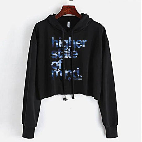 StonerDays Hsom Army Blue Crop Top Hoodie with front graphic design, USA-made cotton apparel