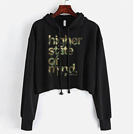 StonerDays Hsom Army Crop Top Hoodie with gold lettering, front view on white background