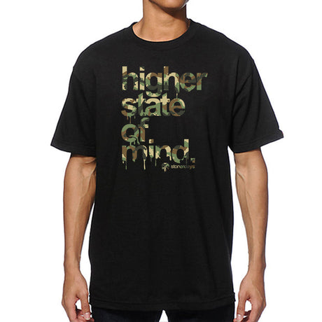 StonerDays Hsom Army Tee, men's black cotton t-shirt with green text, front view on white background