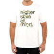 StonerDays Hsom Army White Tee front view on male model with 'higher state of mind' print